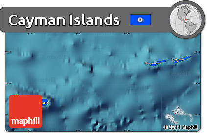 Flag Map of Cayman Islands, single color outside, satellite sea, flag rotated