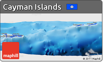Flag Panoramic Map of Cayman Islands, physical outside, flag rotated
