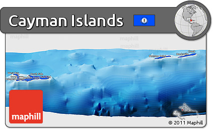 Flag Panoramic Map of Cayman Islands, satellite outside, bathymetry sea, flag rotated