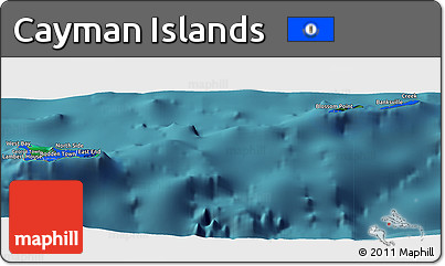 Flag Panoramic Map of Cayman Islands, satellite outside, flag aligned to the middle