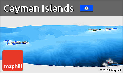 Flag Panoramic Map of Cayman Islands, single color outside, bathymetry sea, flag aligned to the middle