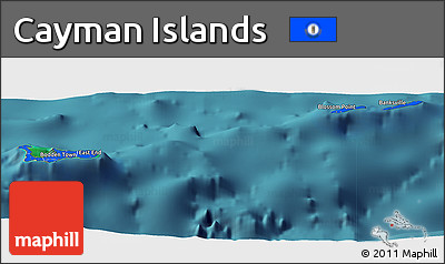 Flag Panoramic Map of Cayman Islands, single color outside, satellite sea, flag rotated