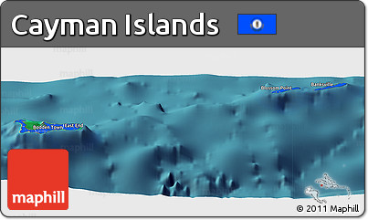 Flag Panoramic Map of Cayman Islands, single color outside, satellite sea