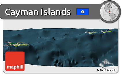Satellite Panoramic Map of Cayman Islands, darken