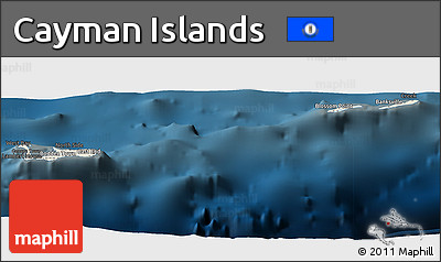 Shaded Relief Panoramic Map of Cayman Islands, darken