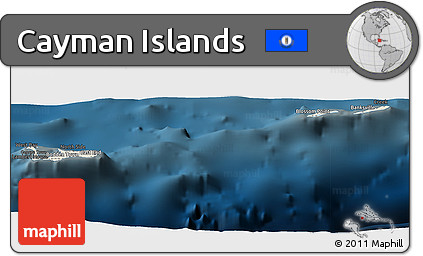 Shaded Relief Panoramic Map of Cayman Islands, darken