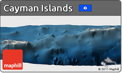 Shaded Relief Panoramic Map of Cayman Islands, darken