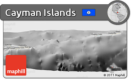 Shaded Relief Panoramic Map of Cayman Islands, desaturated