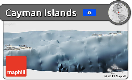 Shaded Relief Panoramic Map of Cayman Islands, semi-desaturated