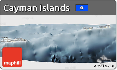 Shaded Relief Panoramic Map of Cayman Islands, semi-desaturated