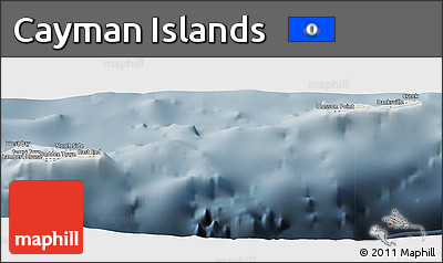 Shaded Relief Panoramic Map of Cayman Islands, semi-desaturated