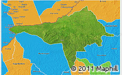 Satellite 3D Map of Ndele, political outside