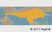 Political Panoramic Map of Ndele, semi-desaturated