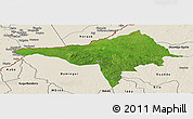 Satellite Panoramic Map of Ndele, shaded relief outside