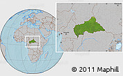 Satellite Location Map of Central African Republic, gray outside, hill shading