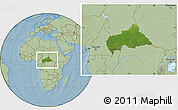 Satellite Location Map of Central African Republic, savanna style outside, hill shading