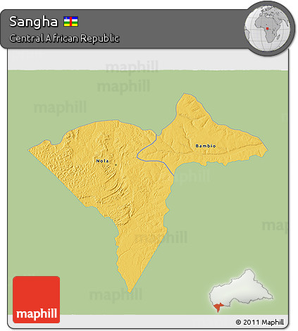 Savanna Style 3D Map of Sangha, single color outside