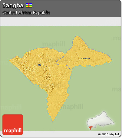 Savanna Style 3D Map of Sangha, single color outside