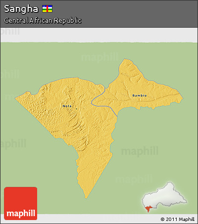 Savanna Style 3D Map of Sangha, single color outside