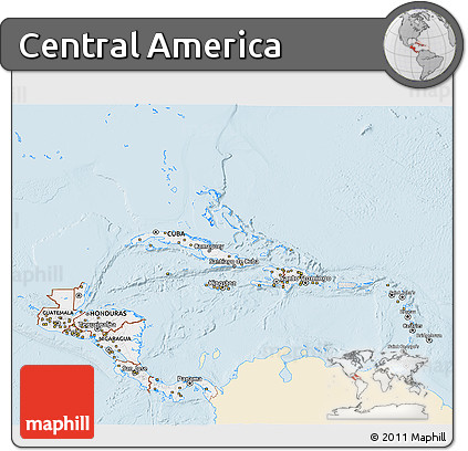 Classic Style 3D Map of Central America, single color outside
