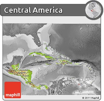 Physical 3D Map of Central America, desaturated