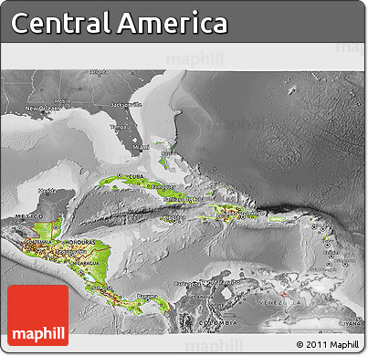 Physical 3D Map of Central America, desaturated