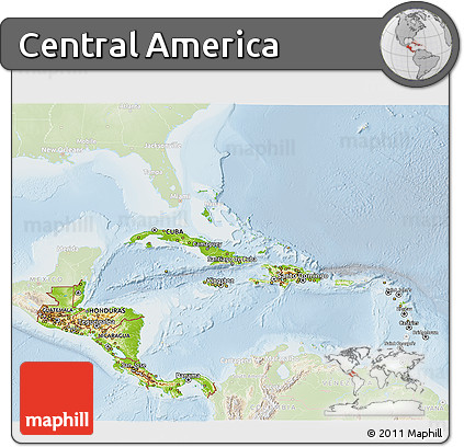 Physical 3D Map of Central America, lighten