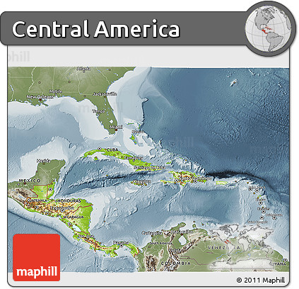 Physical 3D Map of Central America, semi-desaturated