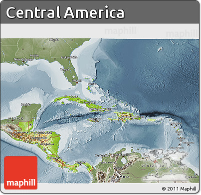 Physical 3D Map of Central America, semi-desaturated