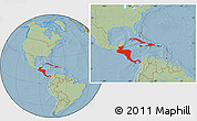 Savanna Style Location Map of Central America, hill shading