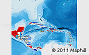 Flag Map of Central America, single color outside, bathymetry sea, shaded relief sea