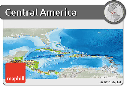 Physical Panoramic Map of Central America, lighten, semi-desaturated, land only