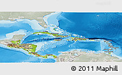 Physical Panoramic Map of Central America, lighten, semi-desaturated, land only