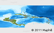 Satellite Panoramic Map of Central America, single color outside, bathymetry sea