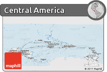 Silver Style Panoramic Map of Central America, single color outside