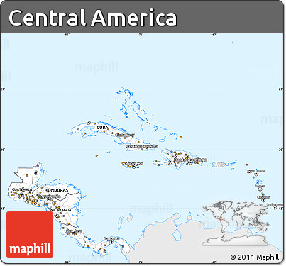 Silver Style Simple Map of Central America, single color outside