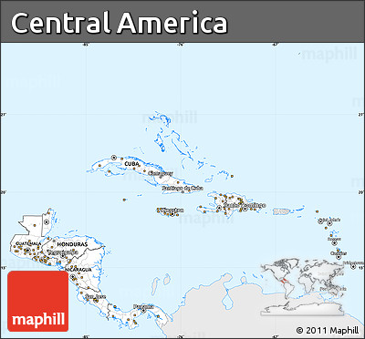 Silver Style Simple Map of Central America, single color outside