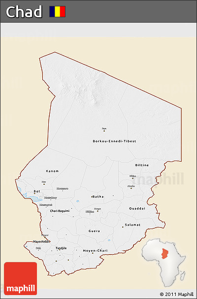 Classic Style 3D Map of Chad, single color outside