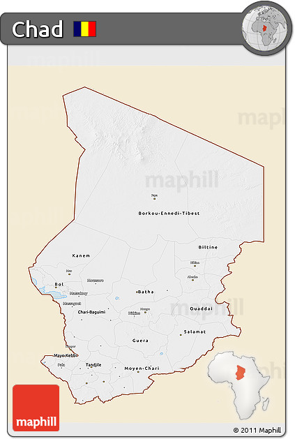 Classic Style 3D Map of Chad, single color outside