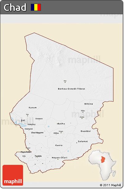 Classic Style 3D Map of Chad, single color outside