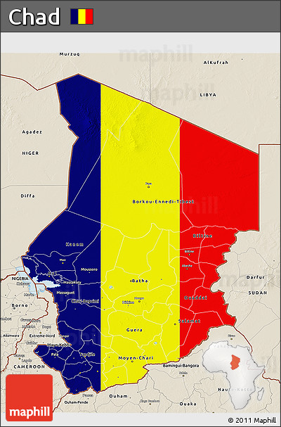 Flag 3D Map of Chad, shaded relief outside
