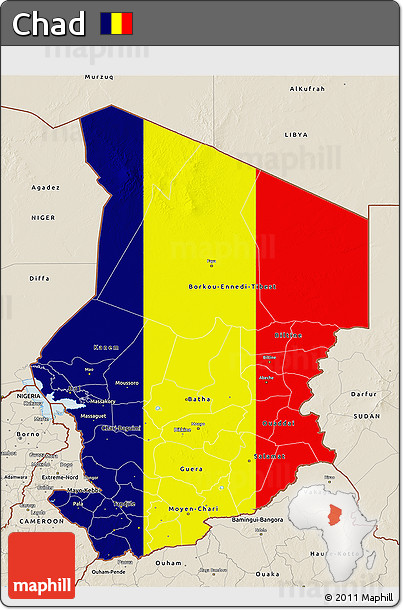 Flag 3D Map of Chad, shaded relief outside