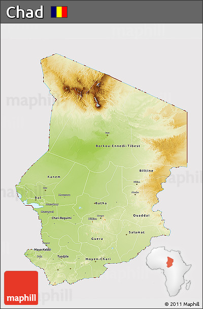 Physical 3D Map of Chad, cropped outside