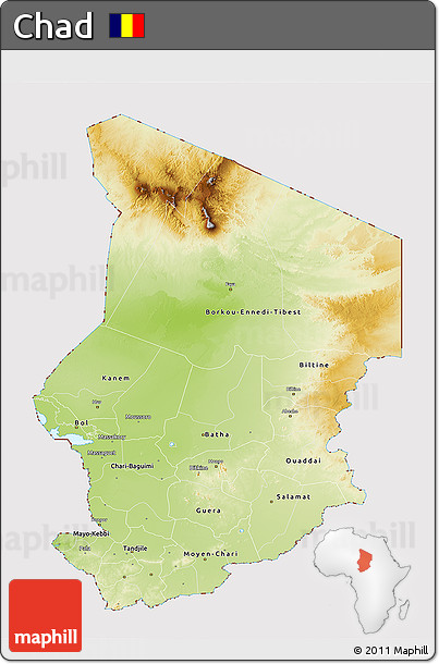 Physical 3D Map of Chad, cropped outside