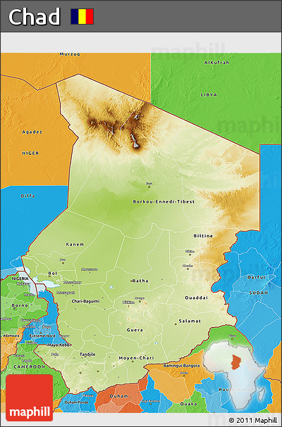 Physical 3D Map of Chad, political outside
