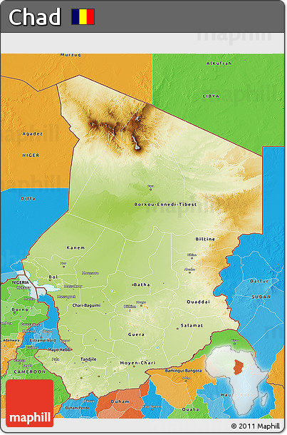 Physical 3D Map of Chad, political outside