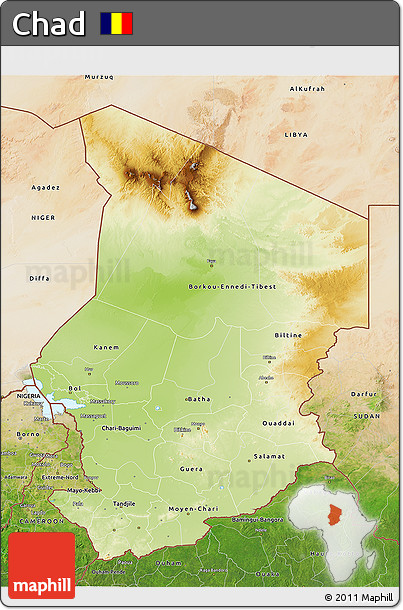 Physical 3D Map of Chad, satellite outside