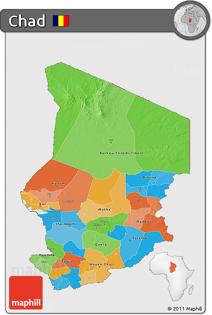 Political 3D Map of Chad, cropped outside
