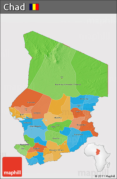 Political 3D Map of Chad, cropped outside