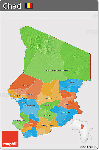 Political 3D Map of Chad, cropped outside